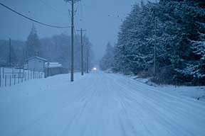 Woodcock Road at dawn in the snow