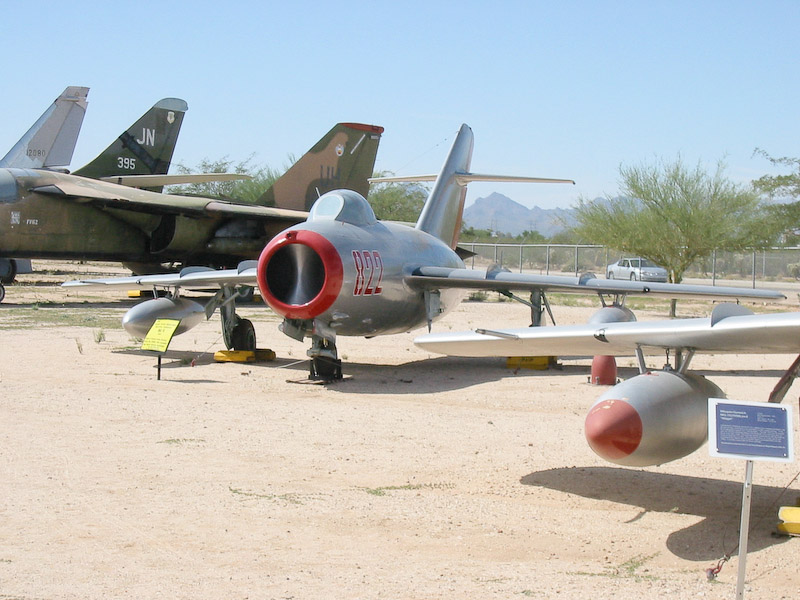 Frontal view, Mikoyan Guerevich MiG-15 (code name Fagot) Soviet jet fighter, Pima Air and Space Museum, Tucson, Arizona.