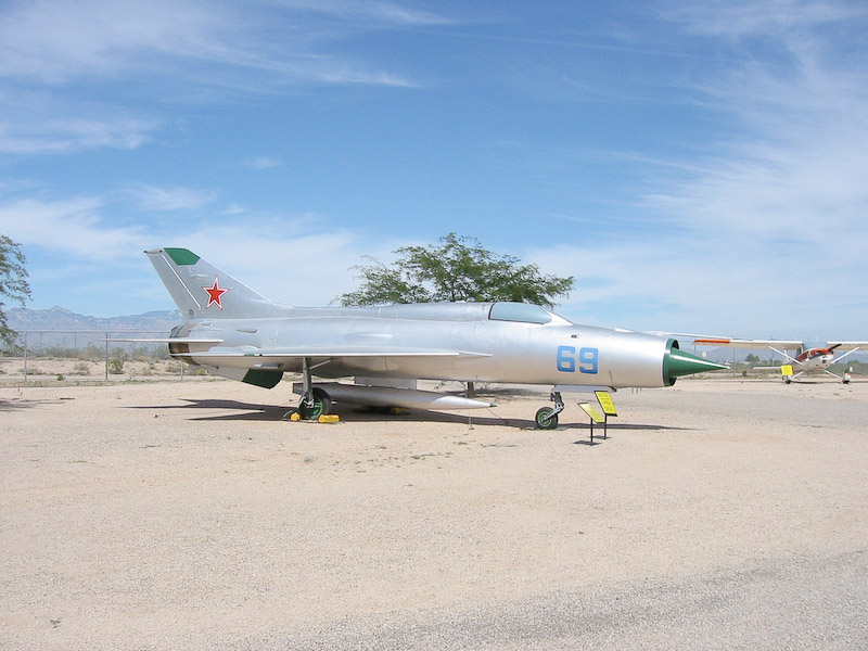 Mikoyan Gourevitch MiG-21PF Soviet jet fighter (code name Fishbed D), Pima Air and Space Museum, Tucson, Arizona.