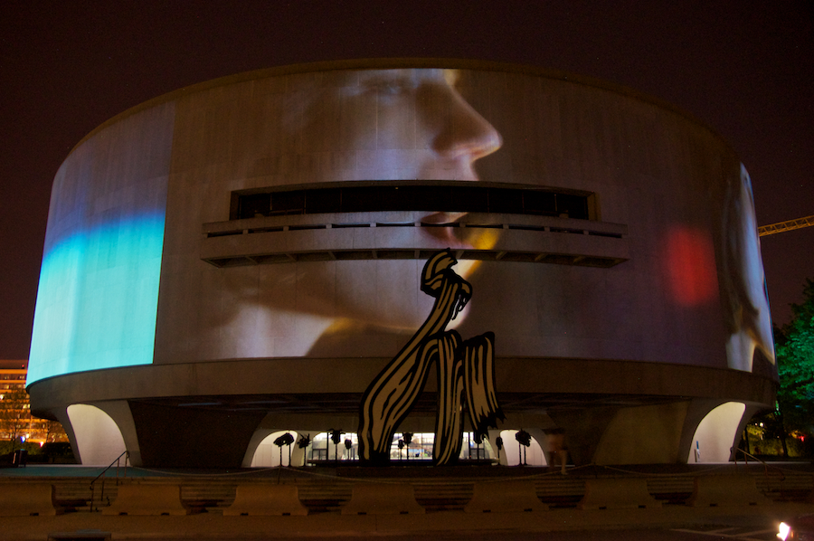 Song 1, projected onto the side of the Hirshhorn Museum