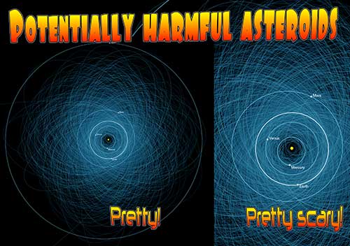 Cartoon: potentially harmful asteroids