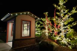 Blyn bus stop, Christmas lights, Sequim, December 25, 2018