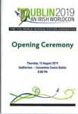 The program was printed like an old Ace Double: half the program was for the ceremony and, if you flipped it over, the other half was for the Retro Hugo Awards for 1944. Dublin 2019: An Irish Worldcon.