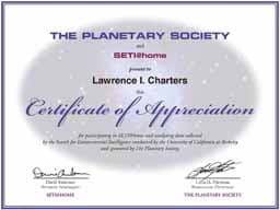 The Planetary Society (founded by Carl Sagan) certified my efforts at finding aliens.
