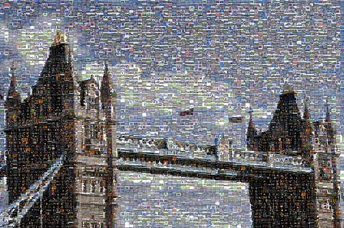 Very large photo mosaic of Tower Bridge across the Thames