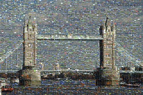 Very large photo mosaic of Tower Bridge across the Thames