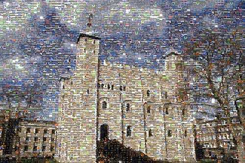 Very large photo mosaic of the White Tower at the Tower of London