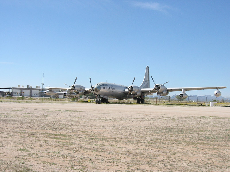Based on the Boeing B-29 Superfortress bomber, the KB-50J is a modified aircraft with two jet engines and aerial refueling tanks, Pima Air and Space Museum, Tucson, Arizona.