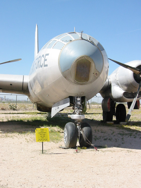 Based on the Boeing B-29 Superfortress bomber, the KB-50J is a modified aircraft with two jet engines and aerial refueling tanks, Pima Air and Space Museum, Tucson, Arizona.