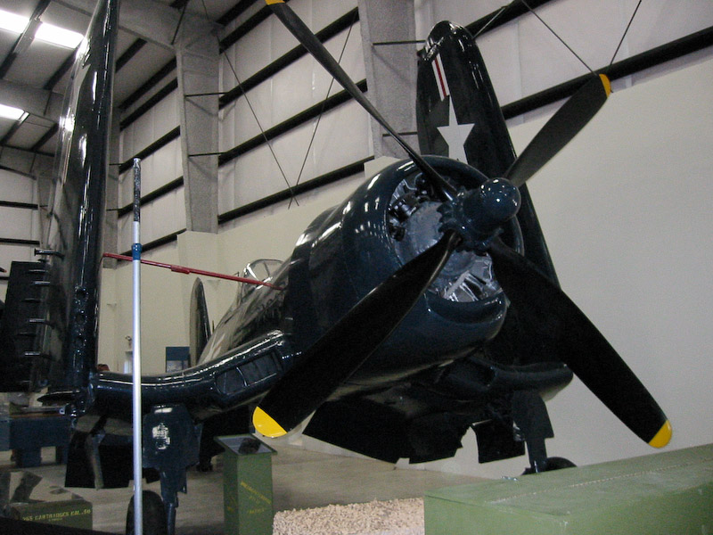 Vought F4U Corsair fighter, Pima Air and Space Museum, Tucson, Arizona. The F4U was in production longer than any other World War II fighter, with a first flight in May 1940 and the last fighter produced in 1952.